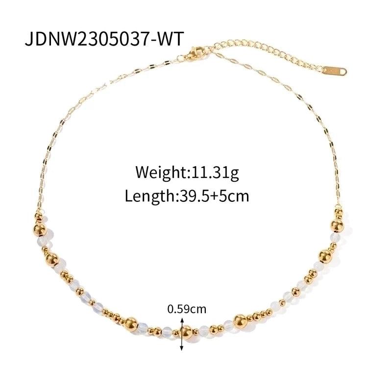 Casual Round Stainless Steel Moonstone Beaded Plating 18k Gold Plated Bracelets  & Necklace