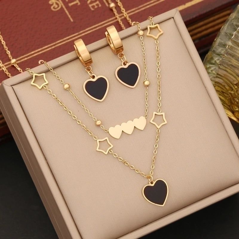 Heart Shaped Earring, Bracelets and Necklace