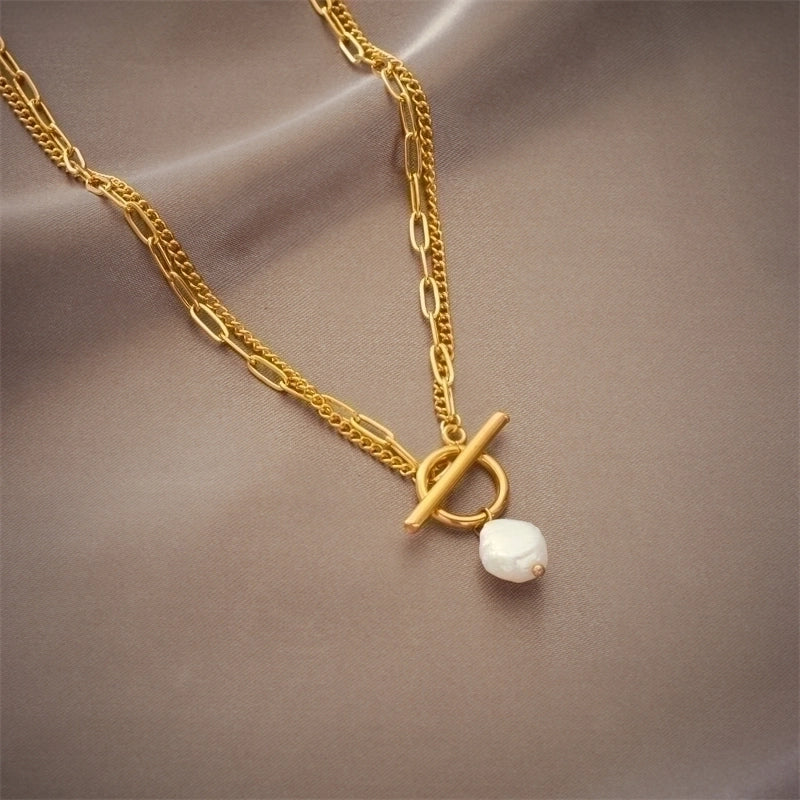 Layered Gold Plated Artificial Pearls Pendant Necklace