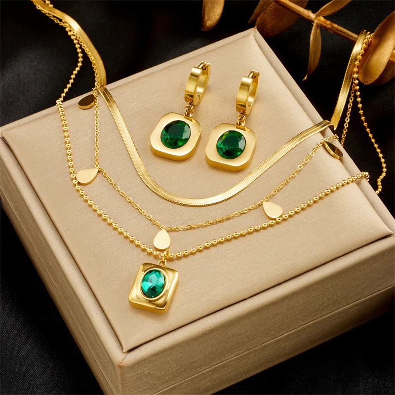 Square Titanium Steel Women Electroplating Jewelry Sets